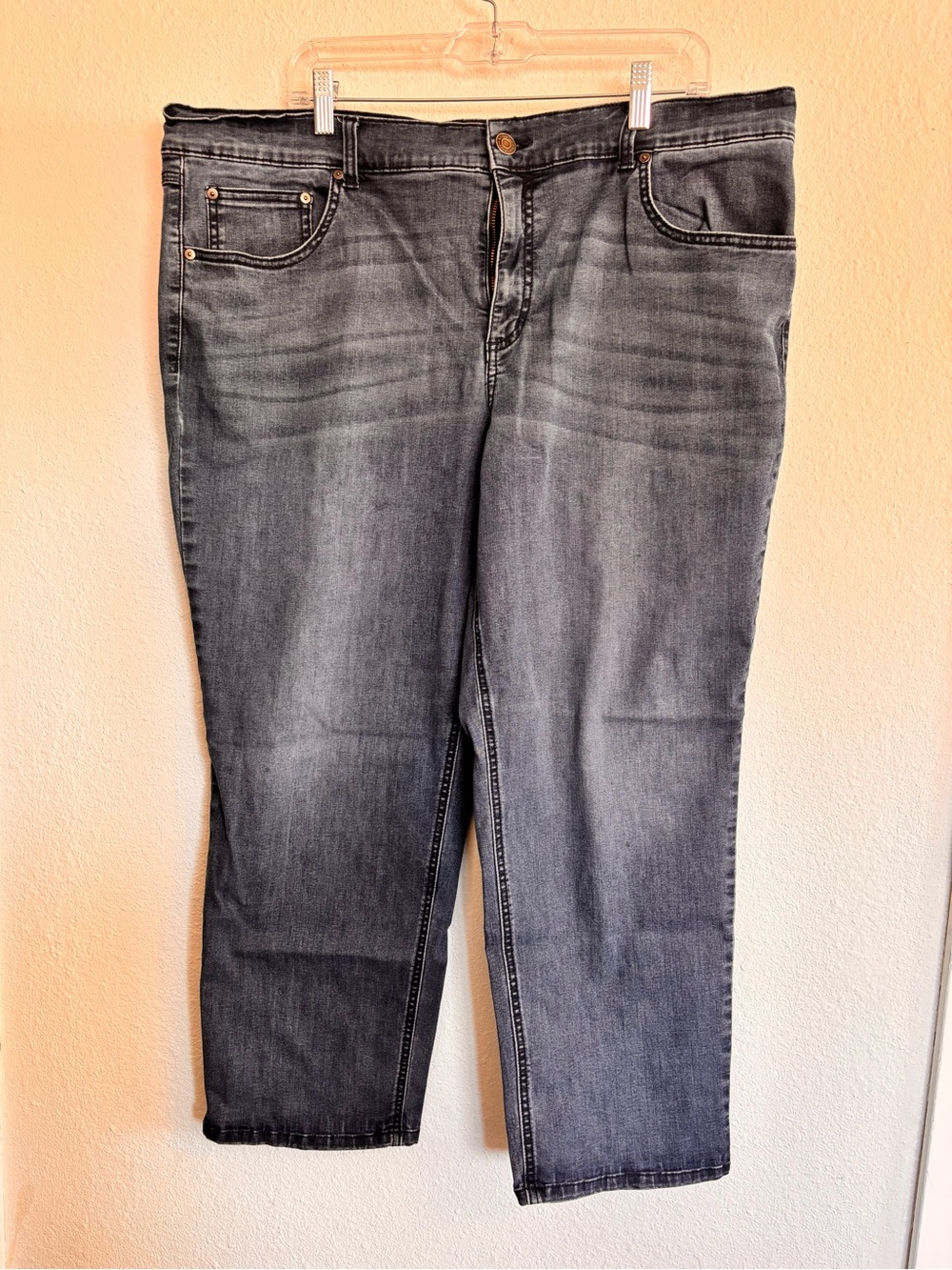Terra & Sky Gray Wash Stretch Jeans 20W Petite Straight Leg Plus Size